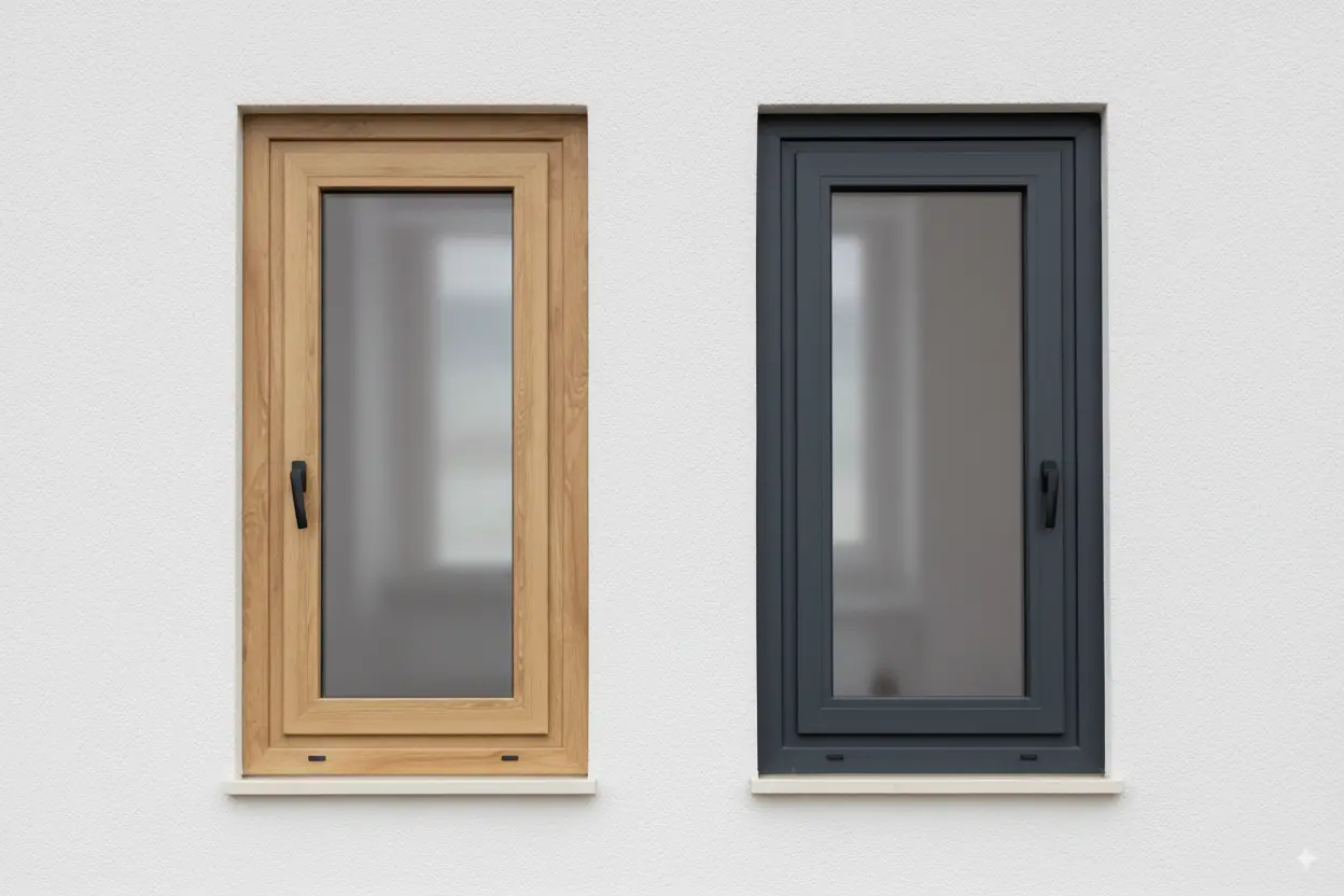 Ventanas de PVC con acabado en madera y diseño blanco